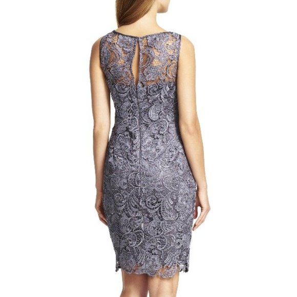 Adrianna Papell Illusion Lace Sleeveless Sheath Dress Gray Charcoal Sz 2 - Picture 2 of 3